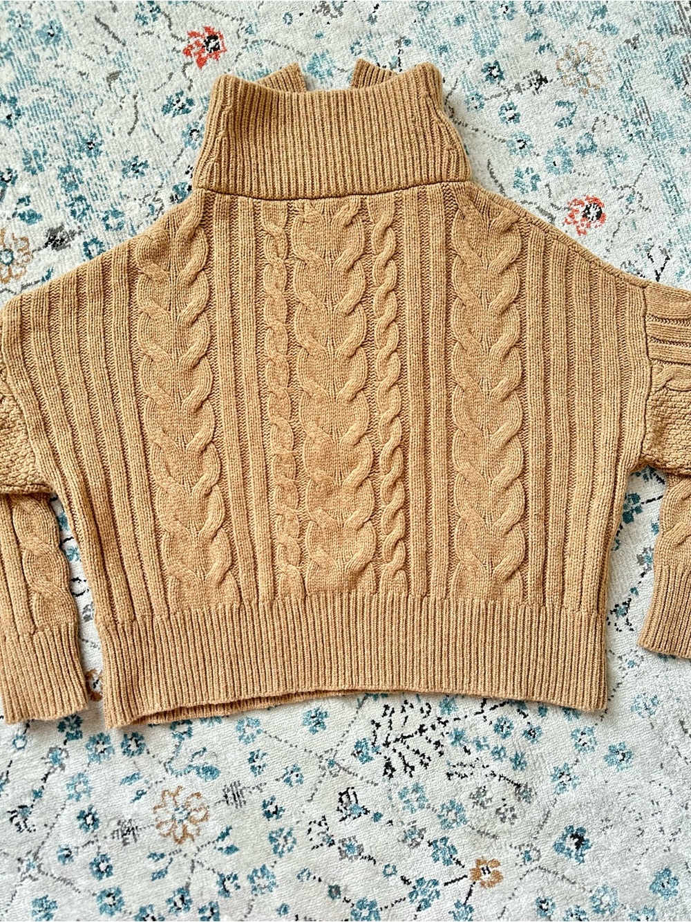 Banana Republic Camel Cable-Knit Half-Zip 100% Wool Sweater - Picture 2 of 4